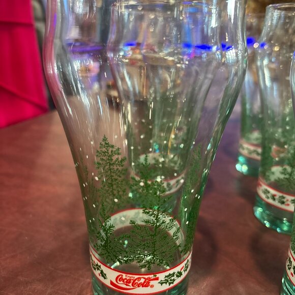 Set 12 Vintage Coca-Cola Christmas Tree Holly Glasses Coke - Picture 4 of 4